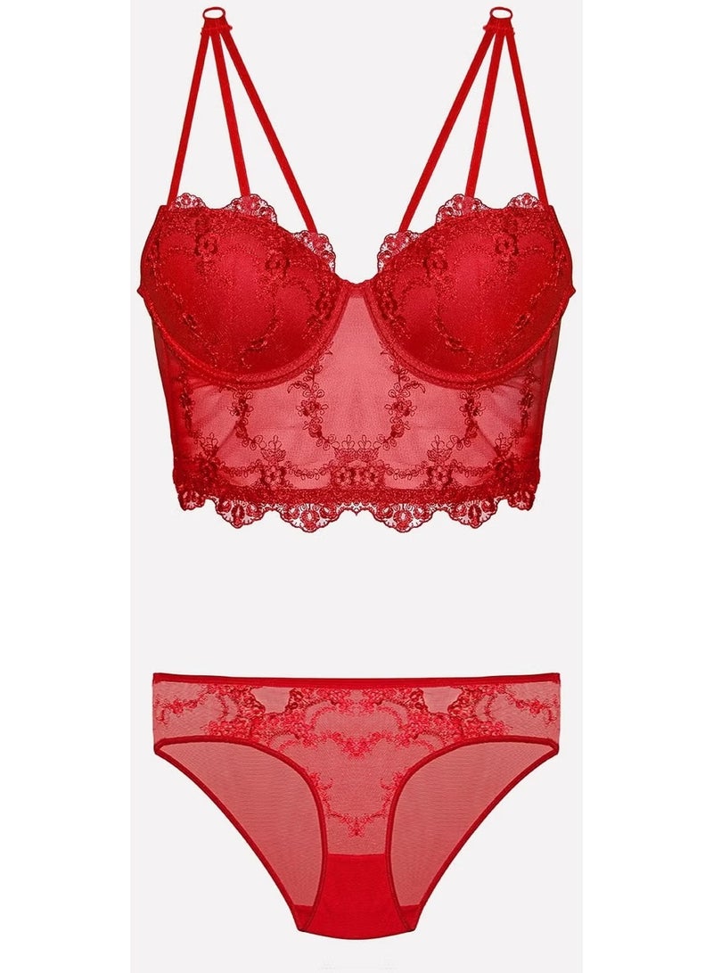 Nurteks 4491 Women's Supported Bustier Panty Set-Red - Image 1